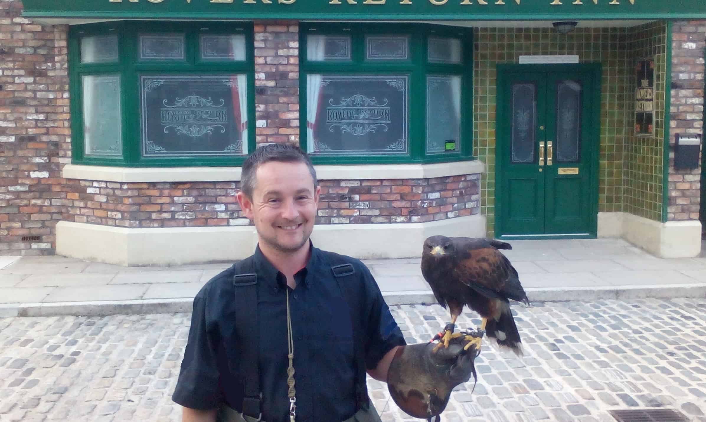 Hawk on set of Coronation Street